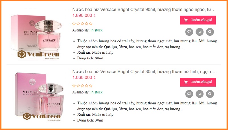 Nước hoa Versace Bright Crystal chính hãng, giá bao nhiêu?