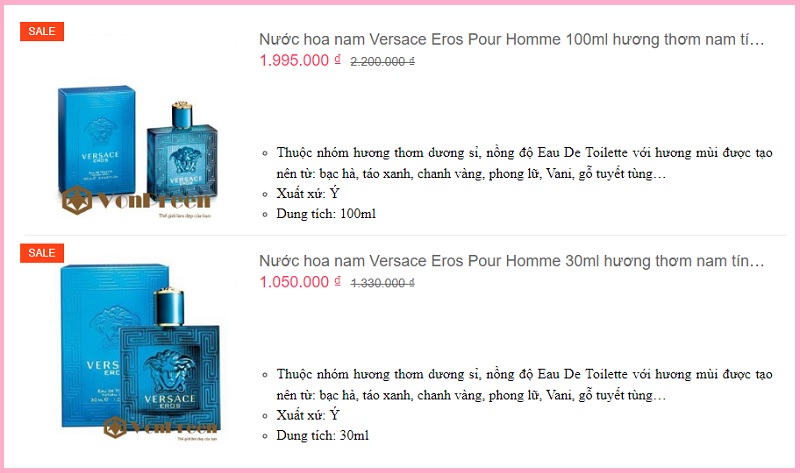 Nước hoa Versace Eros giá bao nhiêu? Có mấy loại dung tích ml?