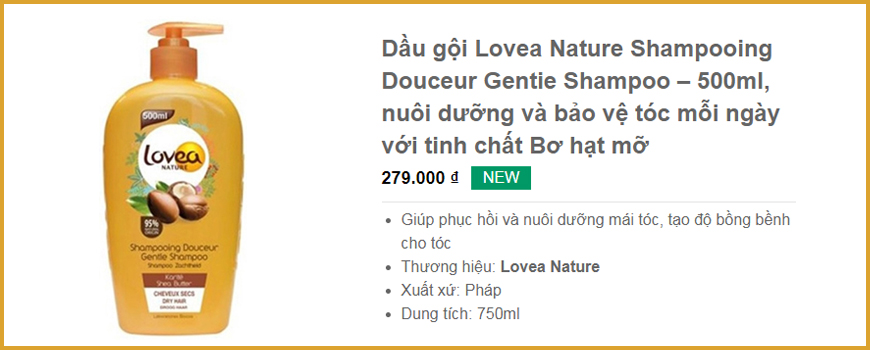 Dầu gội Lovea Nature Shampooing Douceur Gentie Shampoo – 500ml