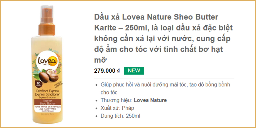 Dầu xả Lovea Nature Sheo Butter Karite – 250ml
