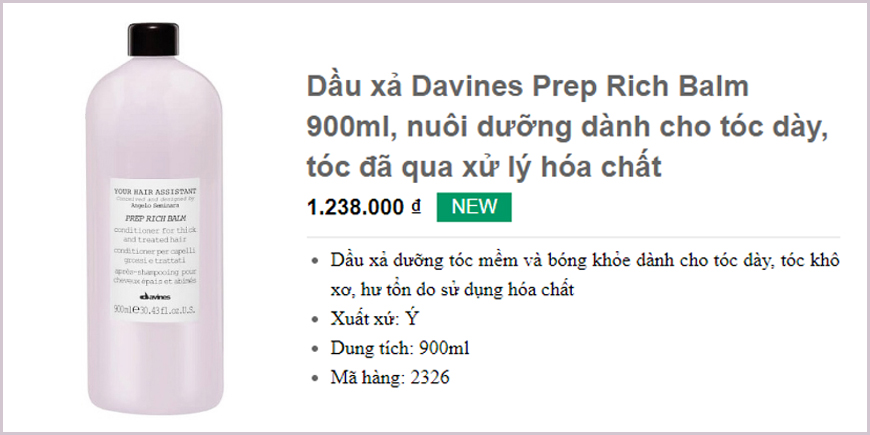 Dầu xả Davines Prep Rich Balm 900ml