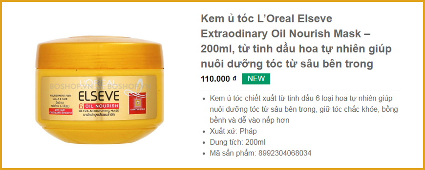 Kem ủ tóc L’Oreal Elseve Extraodinary Oil Nourish Mask – 200ml