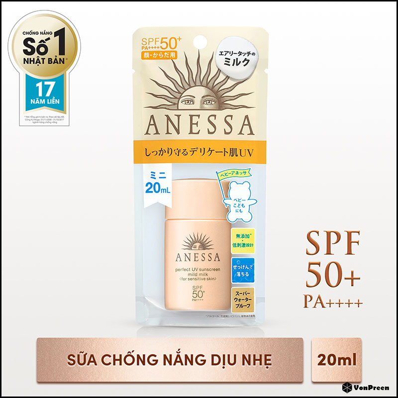Sữa chống nắng Anessa Perfect UV Sunscreen Mild Milk SPF50+ - 20ml