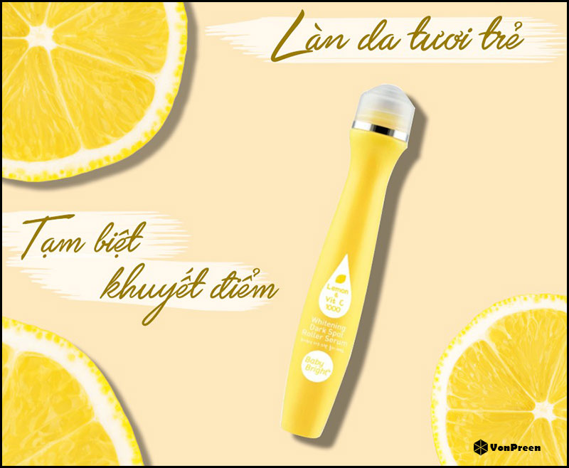 Cây lăn trị thâm mụn Baby Bright Lemon & Vitc Whitening Dark Spot Roller Serum - 15ml