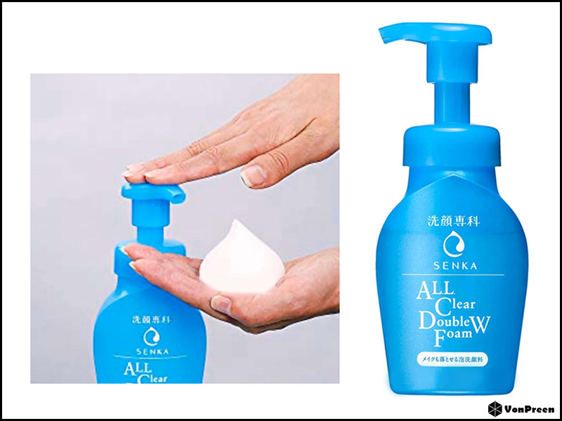 Rửa mặt có làm trôi kem chống nắng không-Bọt rửa mặt tẩy trang Senka All Clear Double W Foam