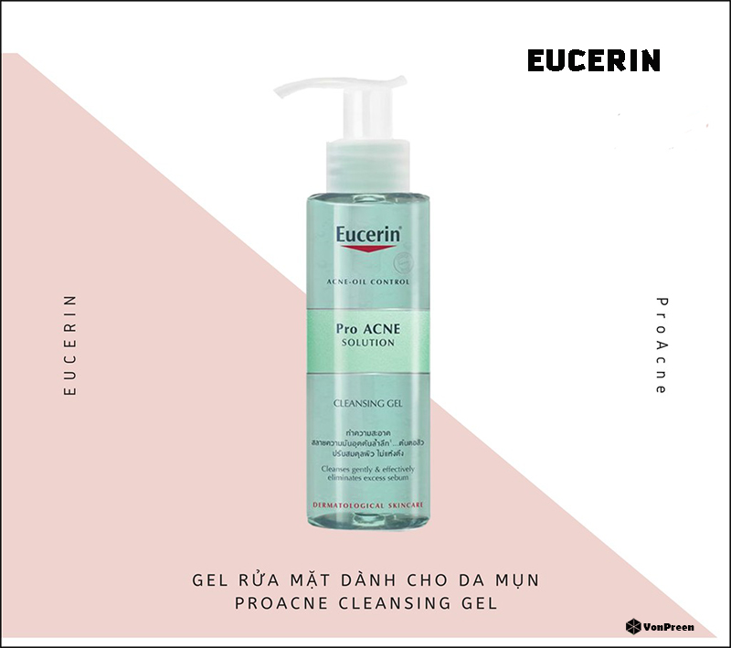 Rửa mặt bằng nước ấm-Gel rửa mặt Eucerin ProAcne Solution Cleansing Gel
