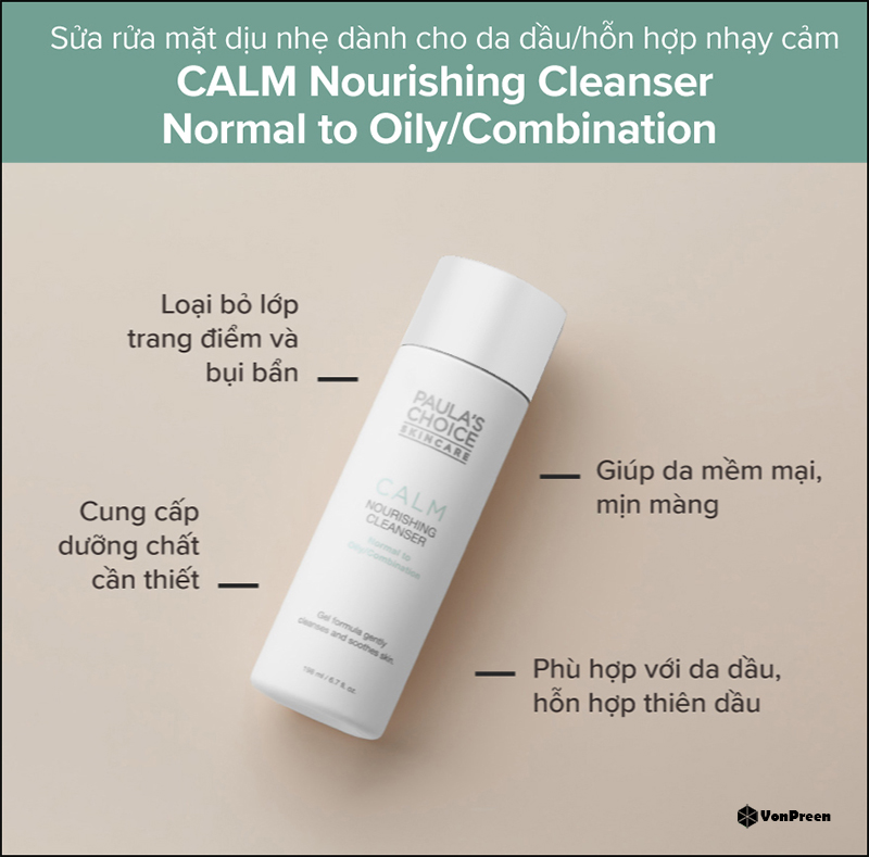 Rửa mặt từ thiên nhiên-Sữa rửa mặt Paula’s Choice Calm Nourishing Cleanser Normal To Dry 
