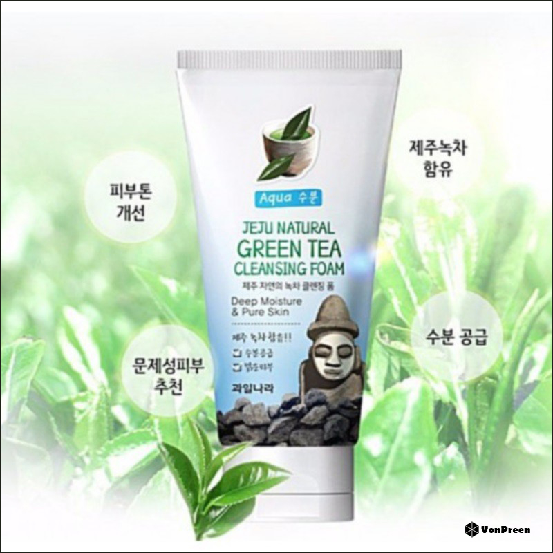 Sữa rửa mặt 5 trong 1 hàn quốc-Sữa rửa mặt Welcos Jeju Natural Green Tea Cleansing Foam 