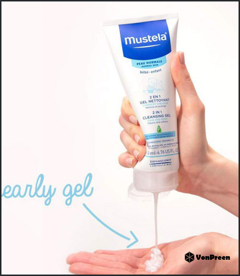 Sữa rửa mặt cho trẻ sơ sinh - Gel tắm gội Mustela 2 in 1 Cleansing Gel