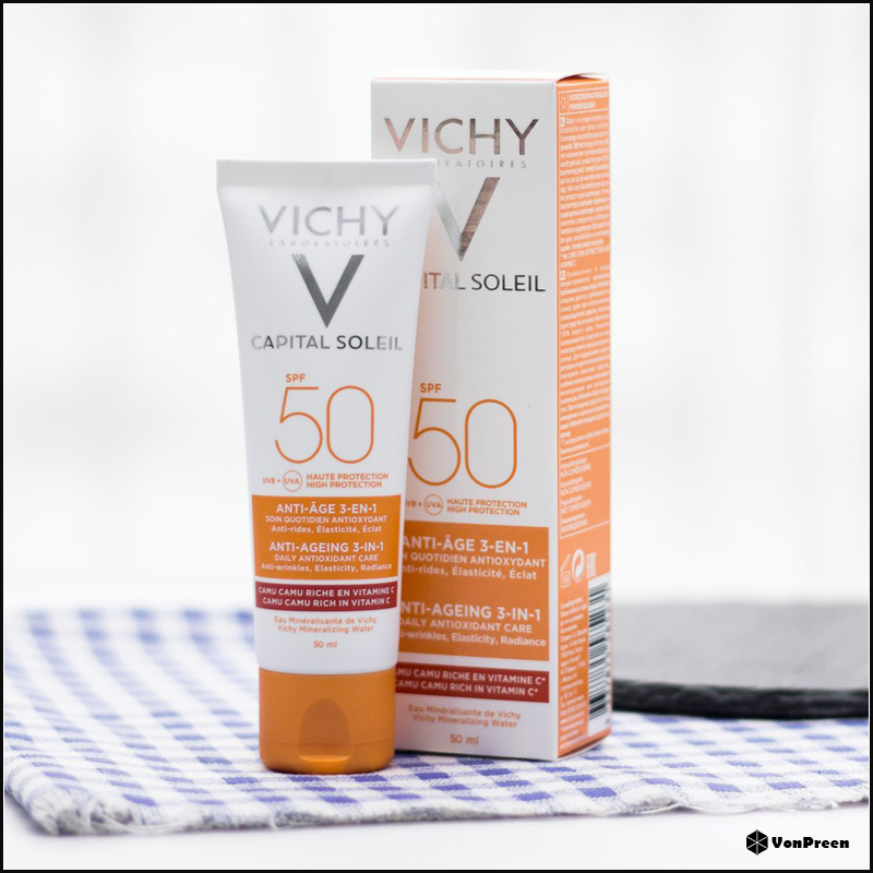 Review kem chống nắng Vichy dành cho da dầu mụn, Kem chống nắng Vichy Capital Soleil Anti-Ageing SPF50 – 50ml 
