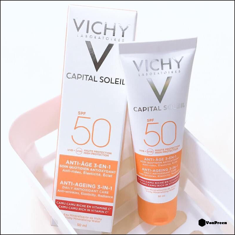 Sản phẩm của Vichy có thực sự tốt không? Đánh giá top 5 sản phẩm bán chạy nhất tại Vichy.-Kem chống nắng Vichy Capital Soleil Anti-Ageing SPF50