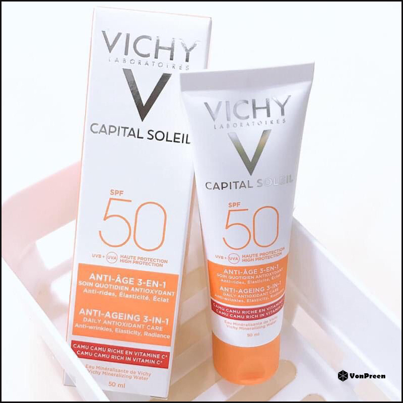 Mua mỹ phẩm Vichy chính hãng ở đâu? Kem chống nắng Vichy Capital Soleil Anti-Dark Spots 3in1 SPF50
